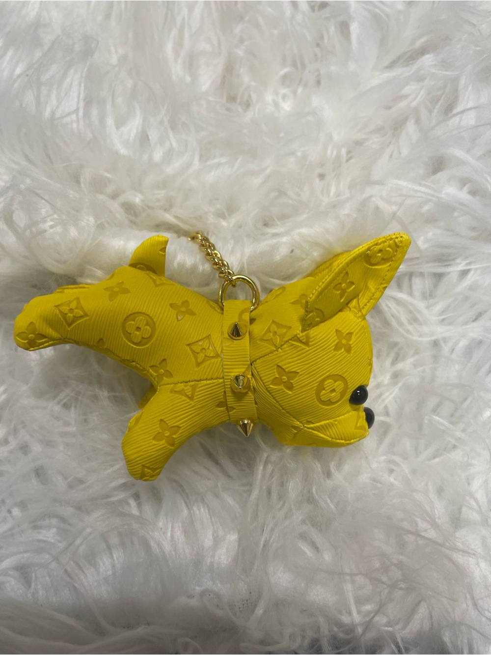 Iv Designer-Inspired Yellow Dog Keychain Charm